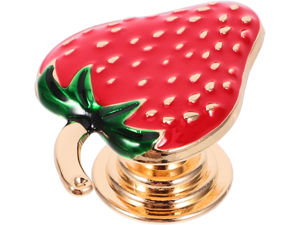 Puxador De Armário Beauvorty Em Liga Zinco Com Estampa Morango Vermelho, 4mm, Furo Único, Pequeno, Para Gaveta, Ideal