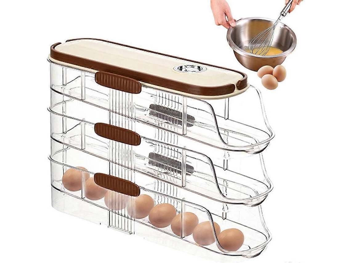 3-tier Single Row Auto Rolling Egg Storage Container Plastic Stackable Refrigerator Eggs Organizer Box
