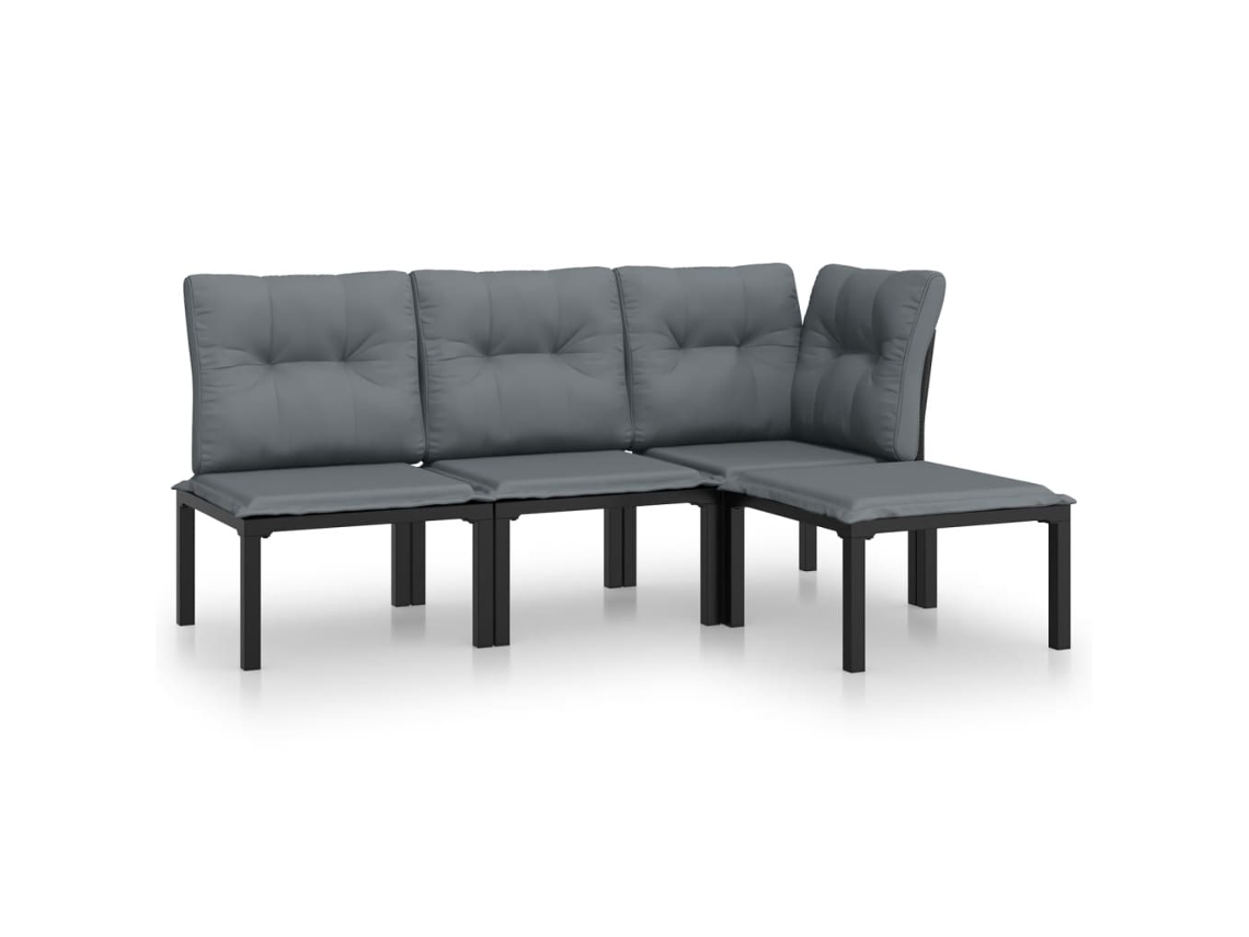 Conjunto de 4 Lounge de Jardim Vime Pe Preto e Cinzento MAISON EXCLUSIVE (4 pcs)
