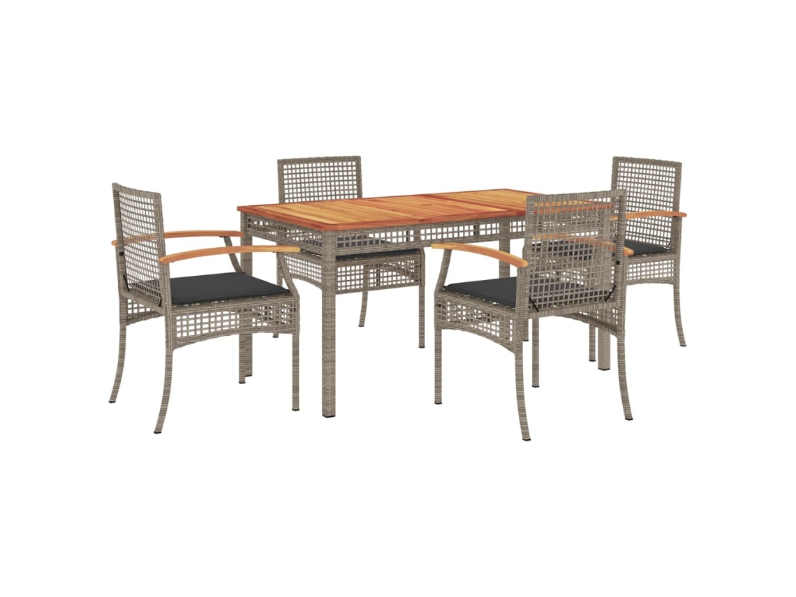 Conjunto de 5 Jantar para Jardim com Almofadões Vime Pe Cinza MAISON EXCLUSIVE