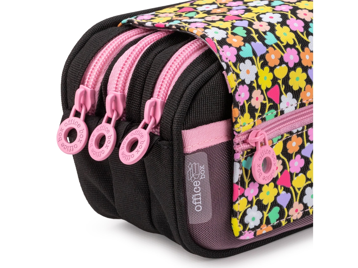 Officebox Estojo Portatodo Triple com Tres Fechos para Material Escolar Flowers