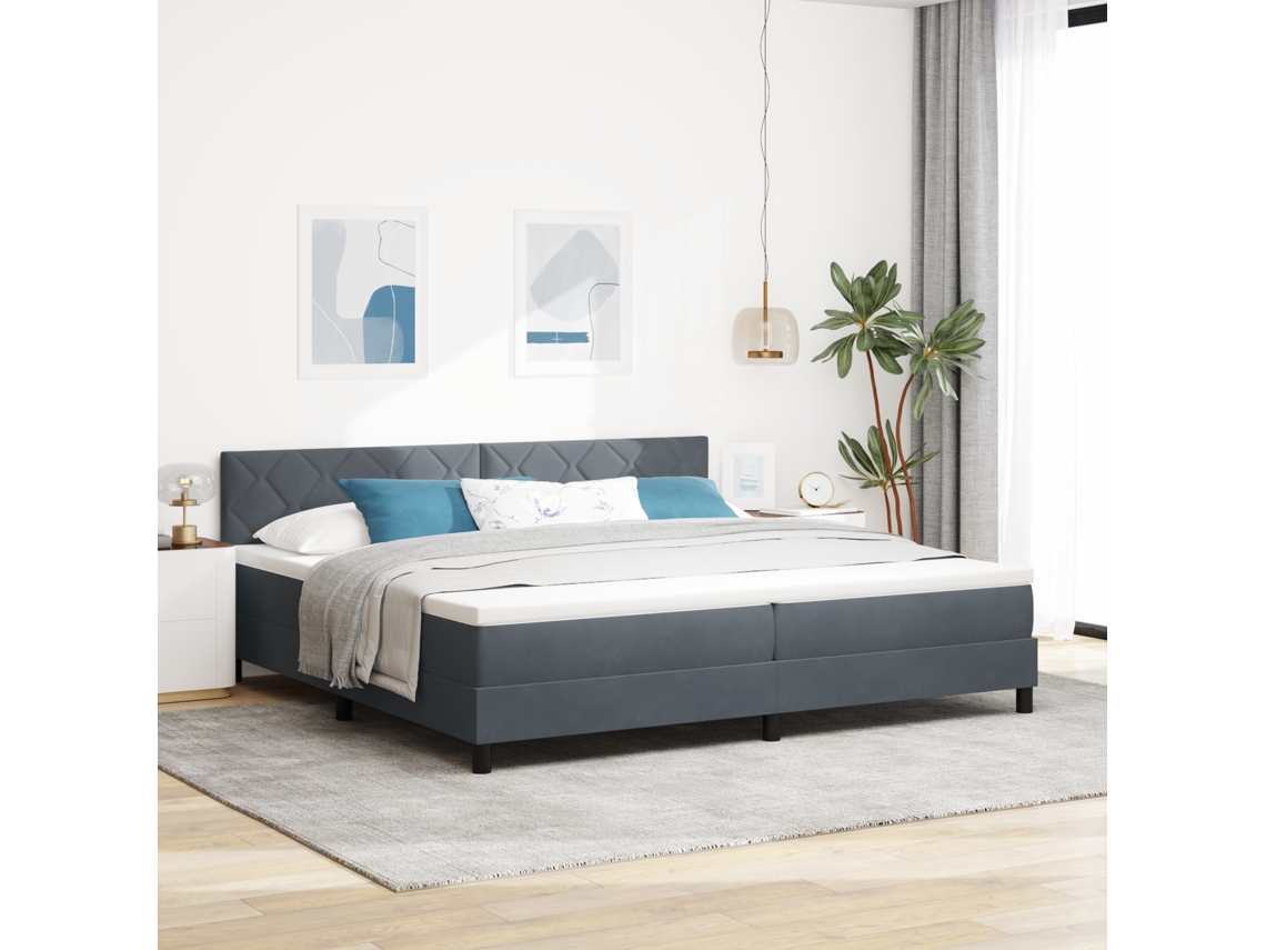 Cama Box Com Colchão Cinza Escuro 200x200 Cm Veludo