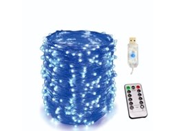 (2m20 Leds Azuis) Cordão De Luzes Led Usb Com Controle Remoto E 8 Modos.