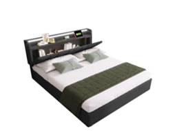 Cama de Casal Estofada 160x200cm com Carregamento Usb,cabeceira com Armazenamento e Iluminação Led,estrutura Cinza com Colchão PAPRIKA