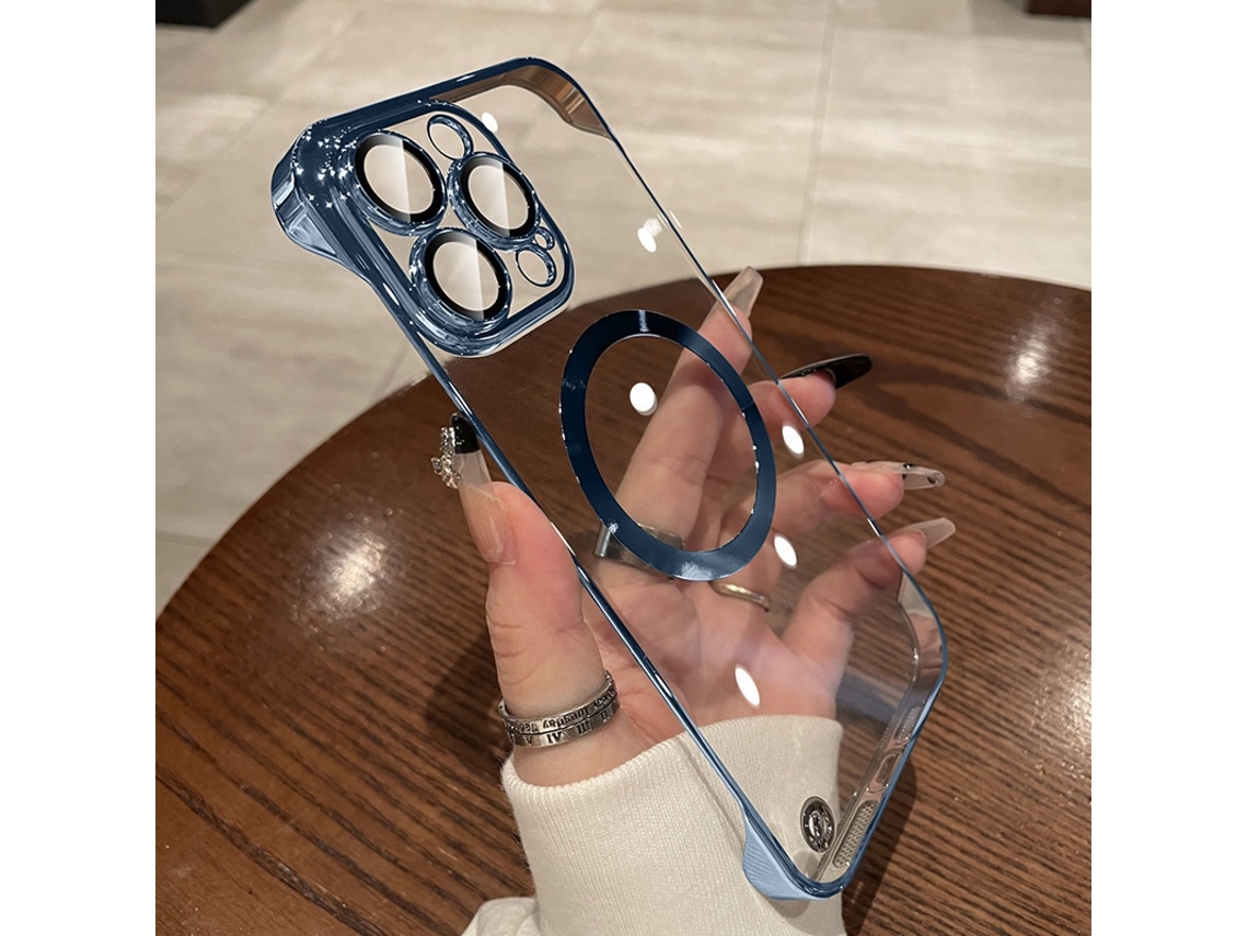 Capa Para Iphone 17 Air Far Peak Azul Magnética Com Revestimento Eletrolítico, Sem Moldura, Metal Exposto, Ultrafina E Transparente