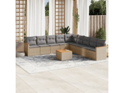 10 Pcs Conjunto De Sofás P/ Jardim Com Almofadões Vime Pe Bege Dkd Home Decor