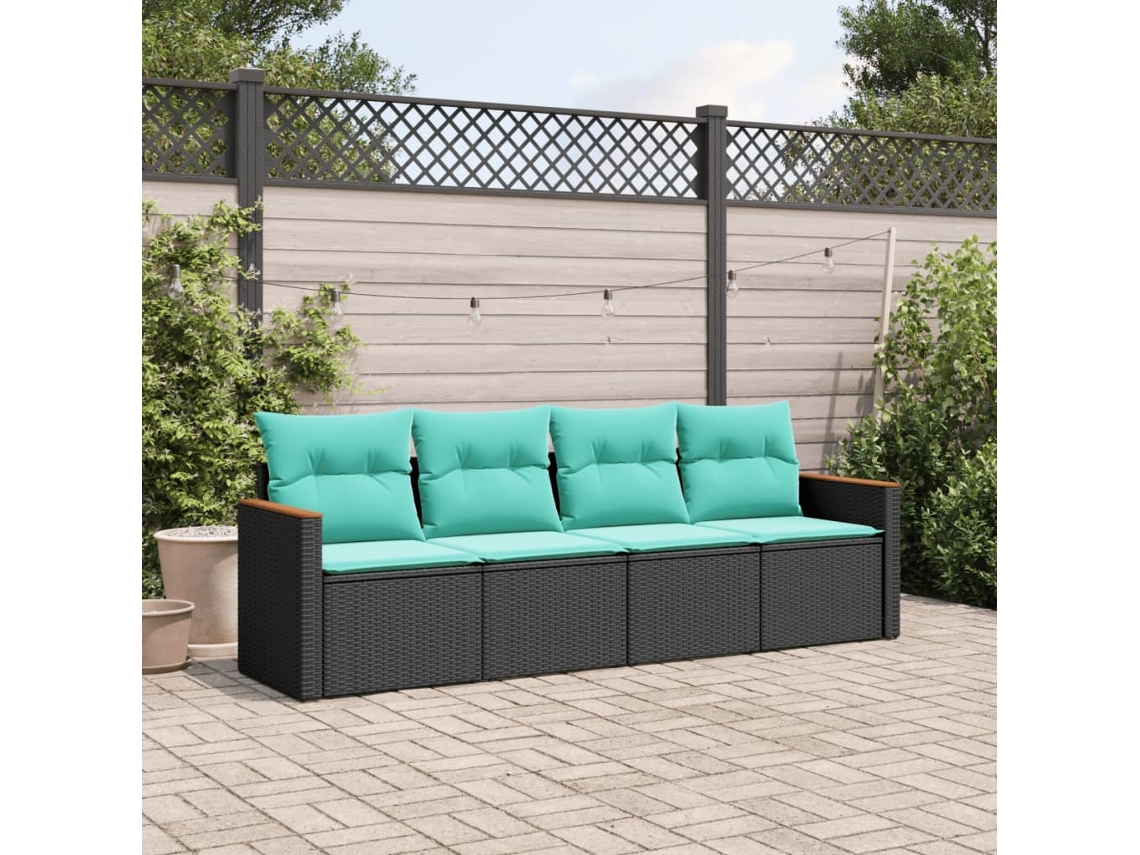 Vidaxl Conjunto De Sofá De Jardim Com 4 Peças E Almofadas Em Rattan Sintético Preto