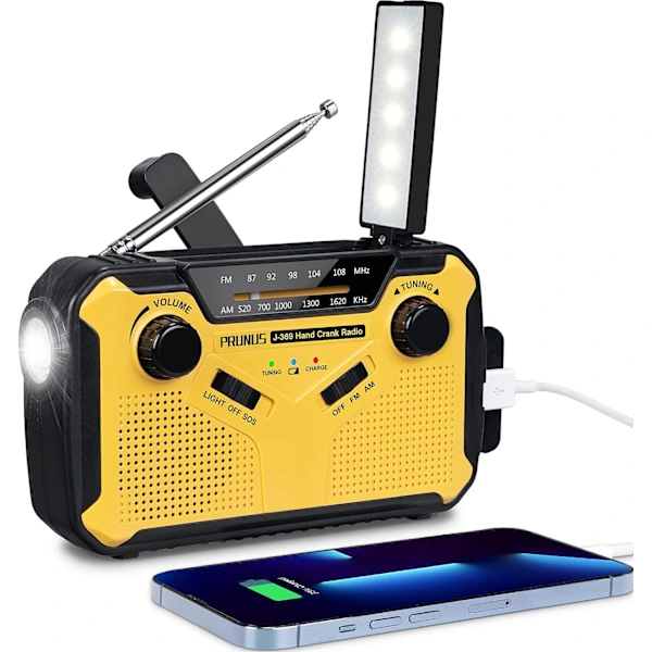Rádio de Manivela AQUAFORGE com Energia Solar, Lanterna e Bateria Externa 2000mAh