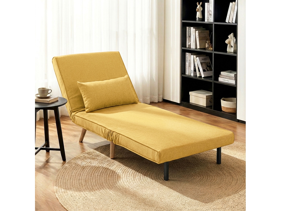 Sofá-cama Individual Dobrável Amarelo Com Encosto Ajustável Em 5 Posições, Almofada E Estrutura Estofada 72x75x85 Cm
