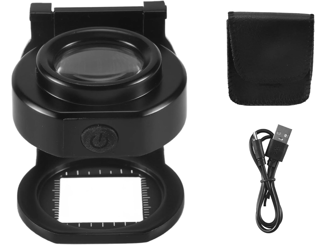 Lupa De Mesa Portátil Dobrável Em Três Partes Com 25x De Aumento E 6 Luzes, Com Conexão Usb. Gokoco