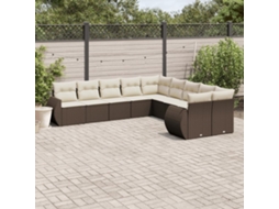 Vidaxl 10 Pcs Conj. Sofás Jardim Com Almofadões Vime Pe Castanho