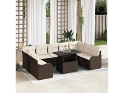Vidaxl Conjunto De Sofá De Jardim Com Almofada Manual 10 Pcs Castanho