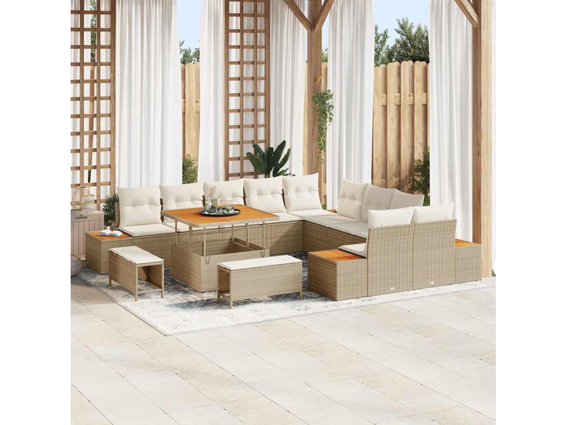 Vidaxl Conjunto De Sofá De Jardim 13 Pcs Bege Rattan Sintético