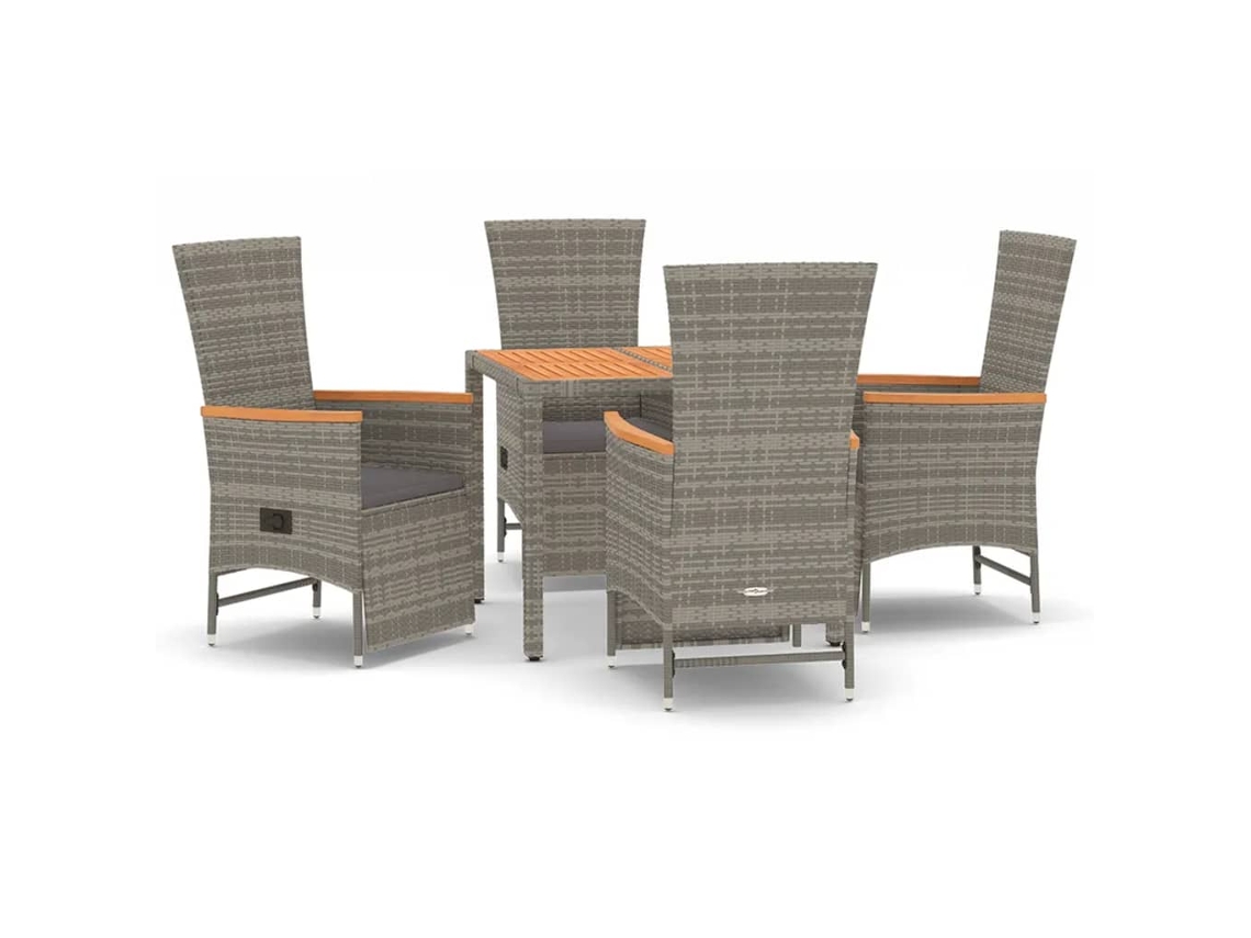 Maison Exclusive - 5 Pcs Conjunto De Jantar P/ Jardim C/ Almofadões Vime Pe Cinza