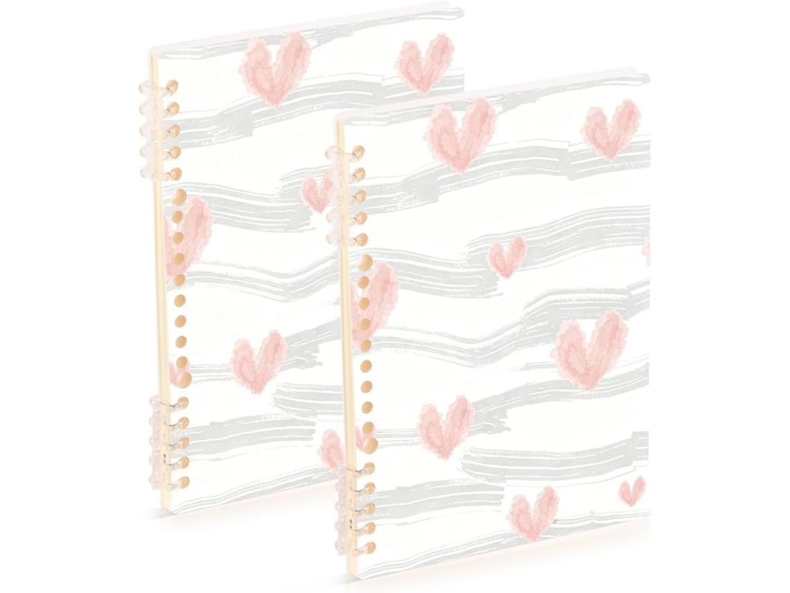 Conjunto de 2 Cadernos Espiral com Listras Brancas e Rosas Tamanho A5 21,1 X 14,5 Cm Resistentes 60 Folhas P
