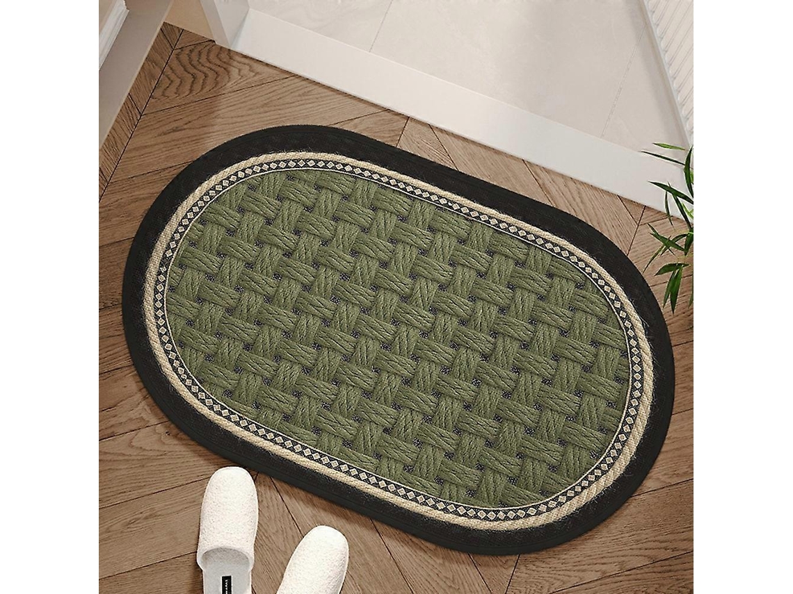 Tapete De Porta Oval Verde Tecido Absorvente Resistente