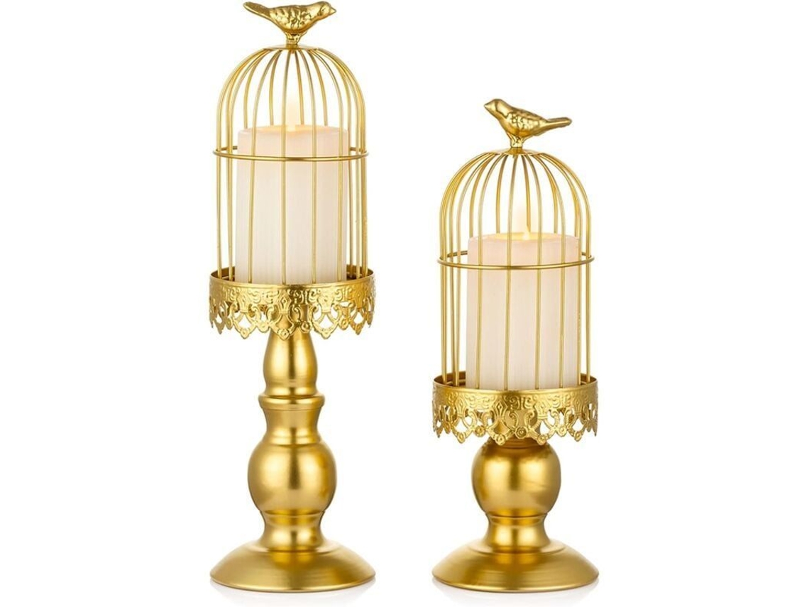 Suportes de Velas Vintage Gaiola de Pássaro Ouro 2pcs Nova Line