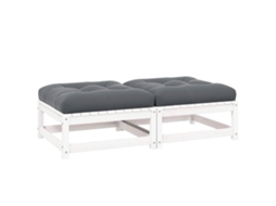 Vidaxl Apoio De Pés P/ Jardim C/ Almofadões 2 Pcs Pinho Maciço Branco
