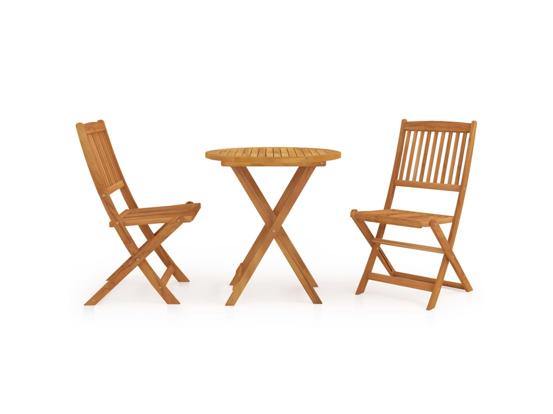 Vidaxl 3 Pcs Conjunto Jantar Dobrável P/ Jardim Madeira Acácia Maciça