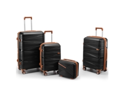 Conjunto 4 Malas Pp Rígidas (20/24/28'') + Necessaire 14''. Rodas Removíveis, Cadeado Com Código, Leve Robusto. Preto