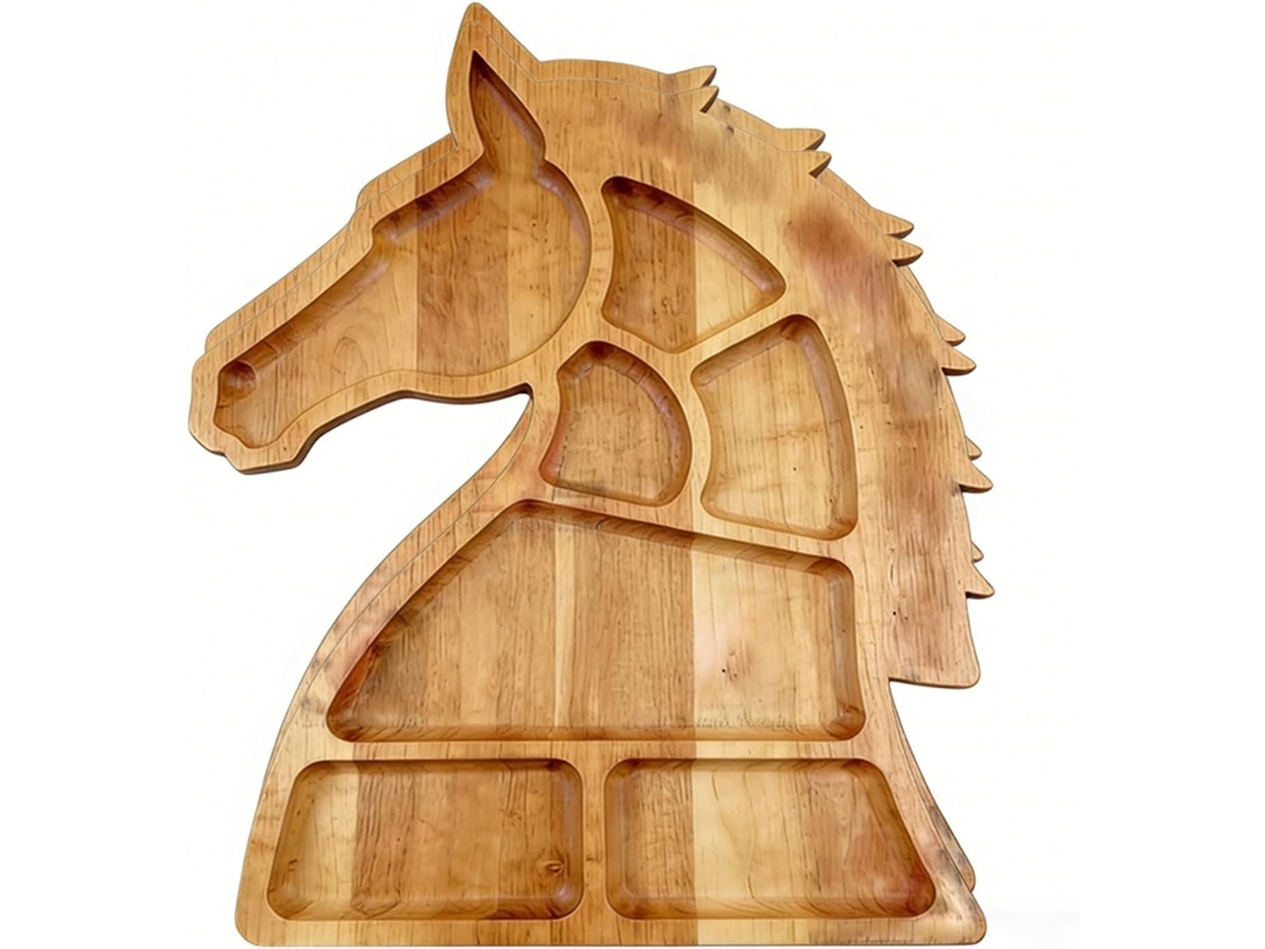 Bandeja De Madeira Com Várias Divisórias Para Petiscos, Com Design De Cabeça De Cavalo, Estilo Country, Ideal