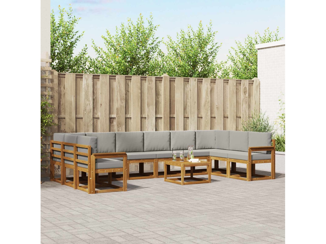 Vidaxl Conjunto De Sofás Para Exterior 11 Unid. Cinza Natural E Claro