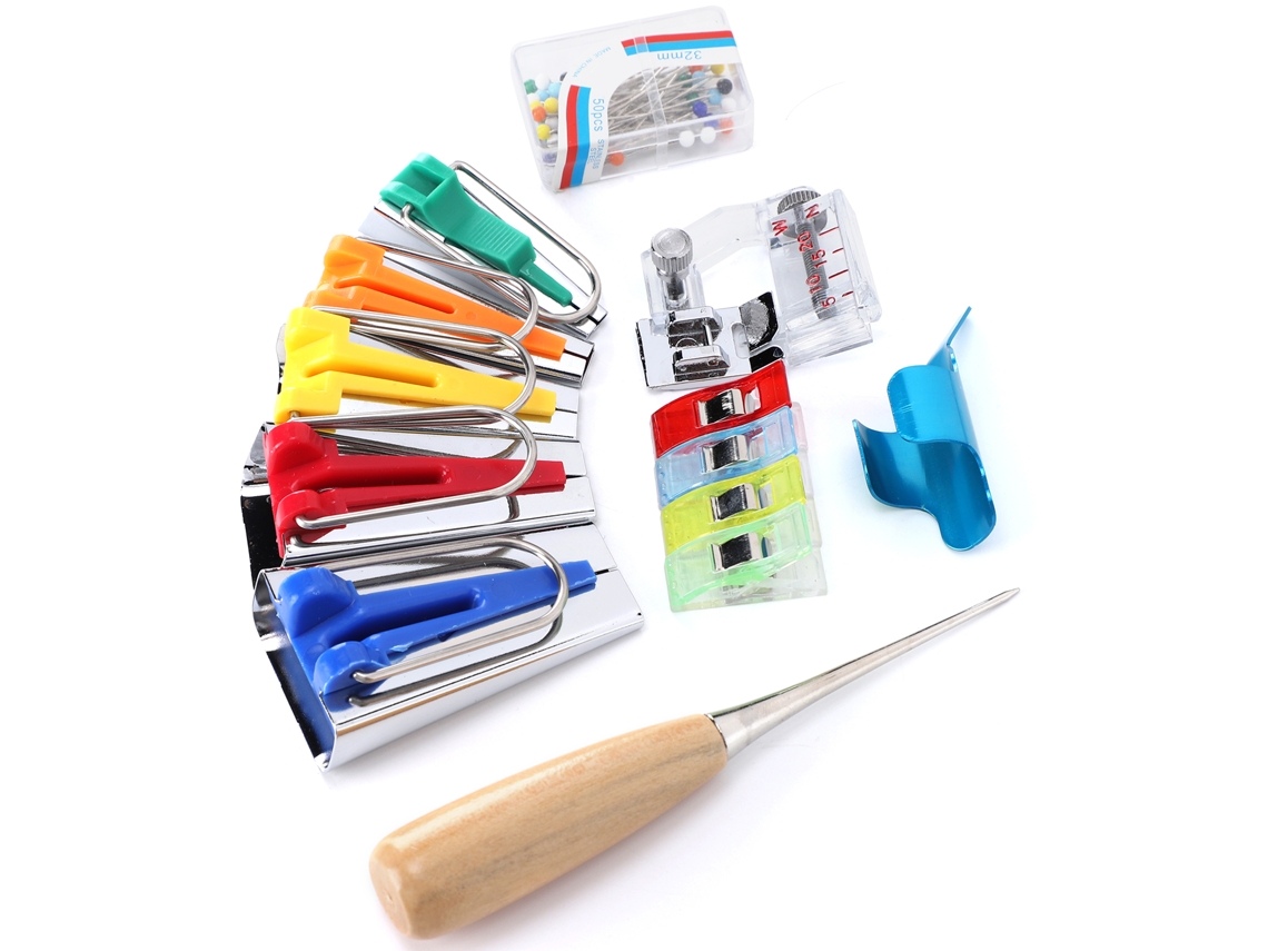 Kit de Ferramentas para Fazer Viés em Tecido: Manual, Calcador para Costura, Prendedores e Ferramentas para Quilting. AQUAFORGE