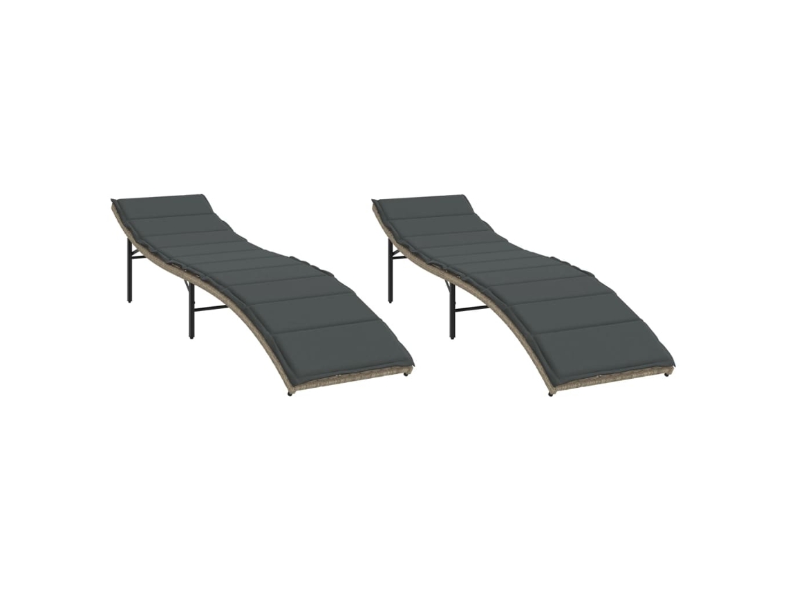 Conjunto de Espreguiçadeiras com Almofadões 2 Peças Vime Pe Cinzento Claro MAISON EXCLUSIVE