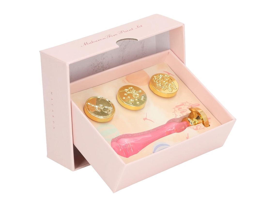 Kit de lacre de cera com 4 cabeças Carimbo vintage, conjunto de lacre Carimbo removível, kit de lacre de cera com padrões