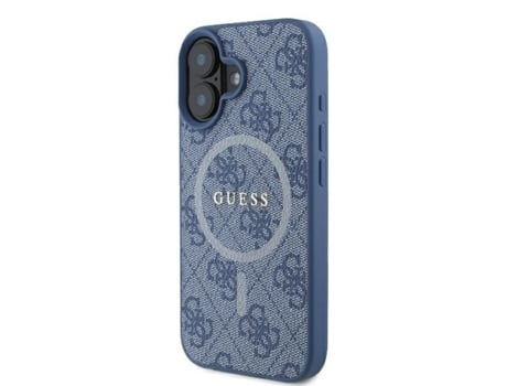 Capa Logótipo Magsafe para iPhone 16 Plus GUESS Pele Sintética Rígida Azul