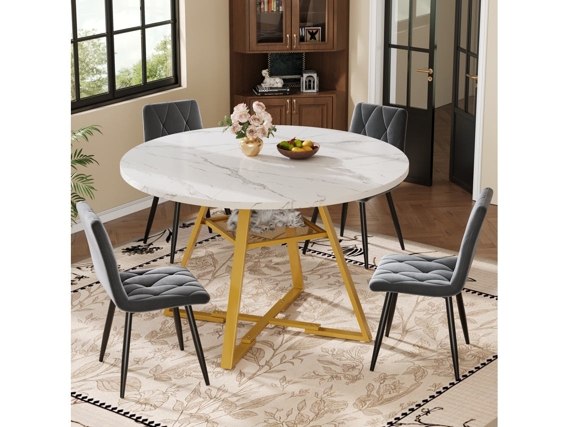 Mesa De Jantar Redonda Com Pernas De Metal Estilo Mármore Preto E Branco Para Cozinha E Café Da Manhã Mega Echo Trade Shop