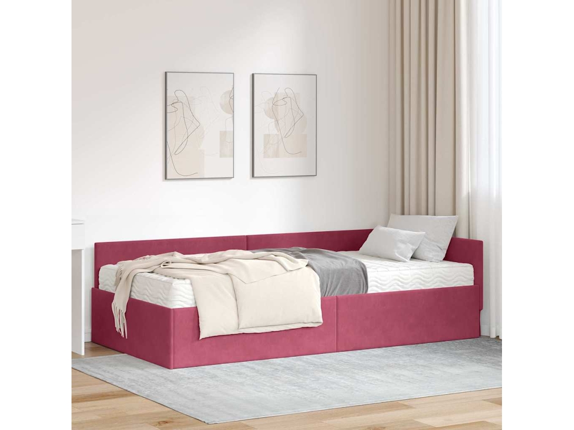 Vidaxl Estrutura De Cama De Canto Com Colchão 2 Unid. Verde Veludo