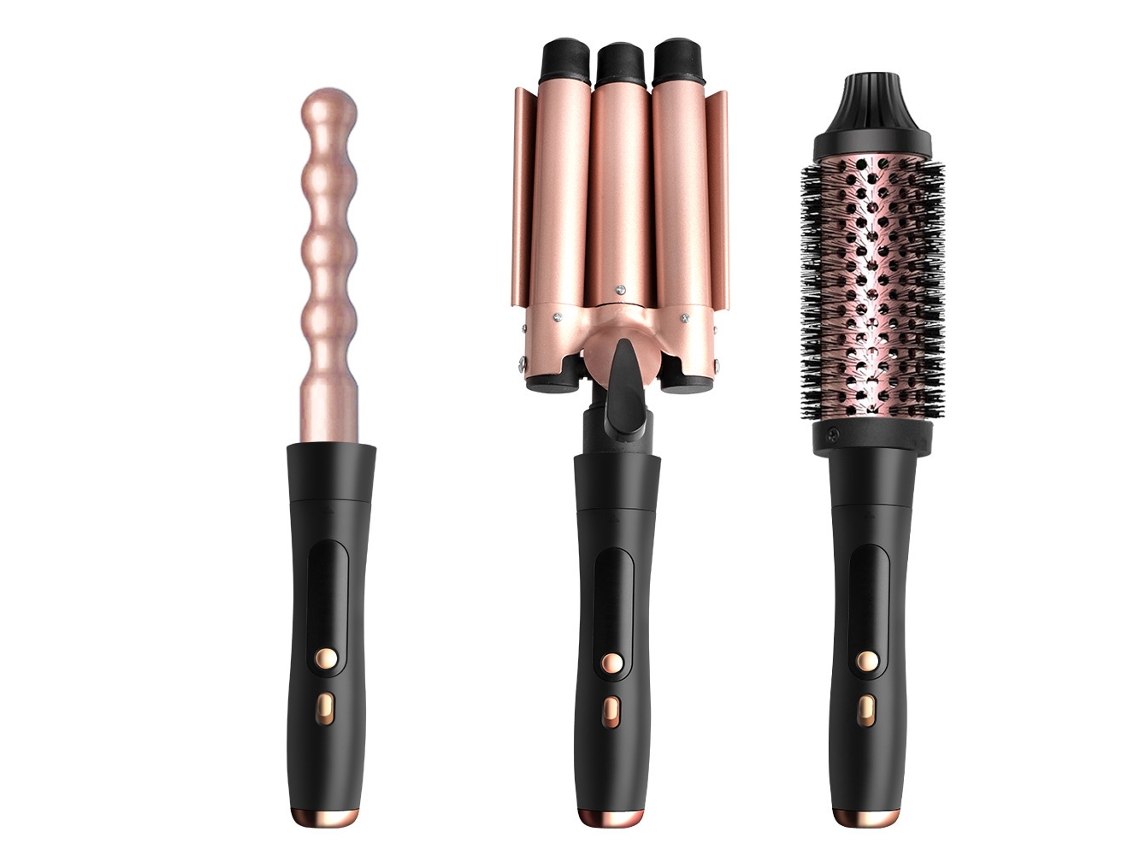 Kit 3 Cabeçotes Intercambiáveis para Alisar e Cachear, Tamanhos Diversificados, Uso Doméstico e Viagem, para Ondas, Cachos Ou Cabelo Liso STELASPLEN