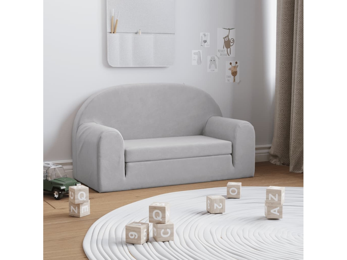 Vidaxl Sofá-cama Infantil De 2 Lugares Pelúcia Macia Cinzento-claro