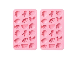 Conjunto de 2 Formas de Silicone para Fondant, Formatos de Frutas, Gelo e Chocolate para Uso Doméstico, 21,2 x 12,9 x 1,2 cm, Rosa