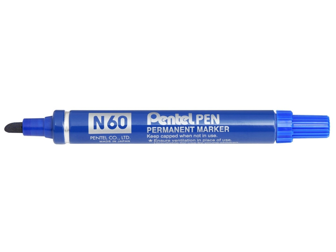 PENTEL N 60 Marcador Permanente Ponta Cinzel Azul 12 Peças