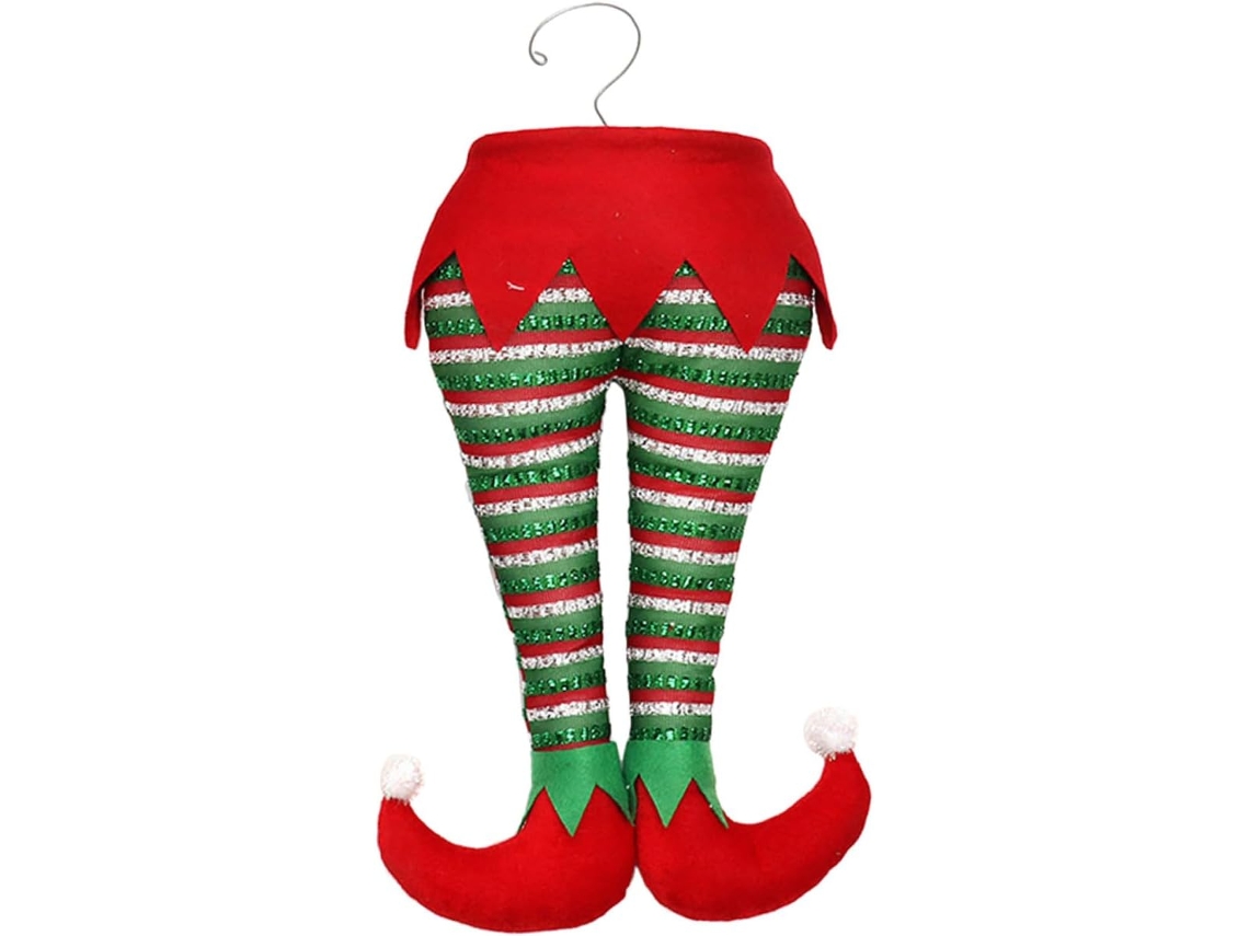 Enfeite de Perna de Elfo Natalino Vermelho para Pendurar na Árvore de Natal GOKOCO