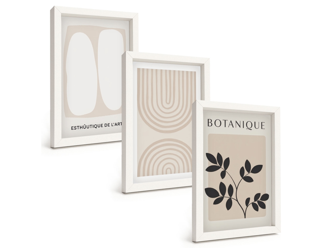 Conjunto De Pinturas Plantas Delicadas Em Estilo Boho Pôsteres Moldura Branca Quadros Para A Sala De Estar Espelharte (3 Peças 20x30 Cm)