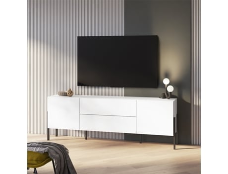 Móvel TV branco com design moderno para sala com 2 portas e 2 gavetas Kaveh Ims Helvetia
