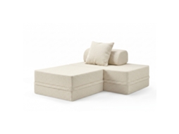 Sofá Modular 2 Lugares + Puff Convertível Bouclette Bege SKOFFA