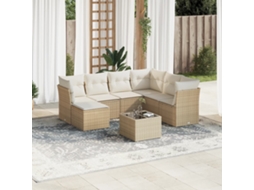 Vidaxl 8 Pcs Conjunto De Sofás P/ Jardim Com Almofadões Vime Pe Bege