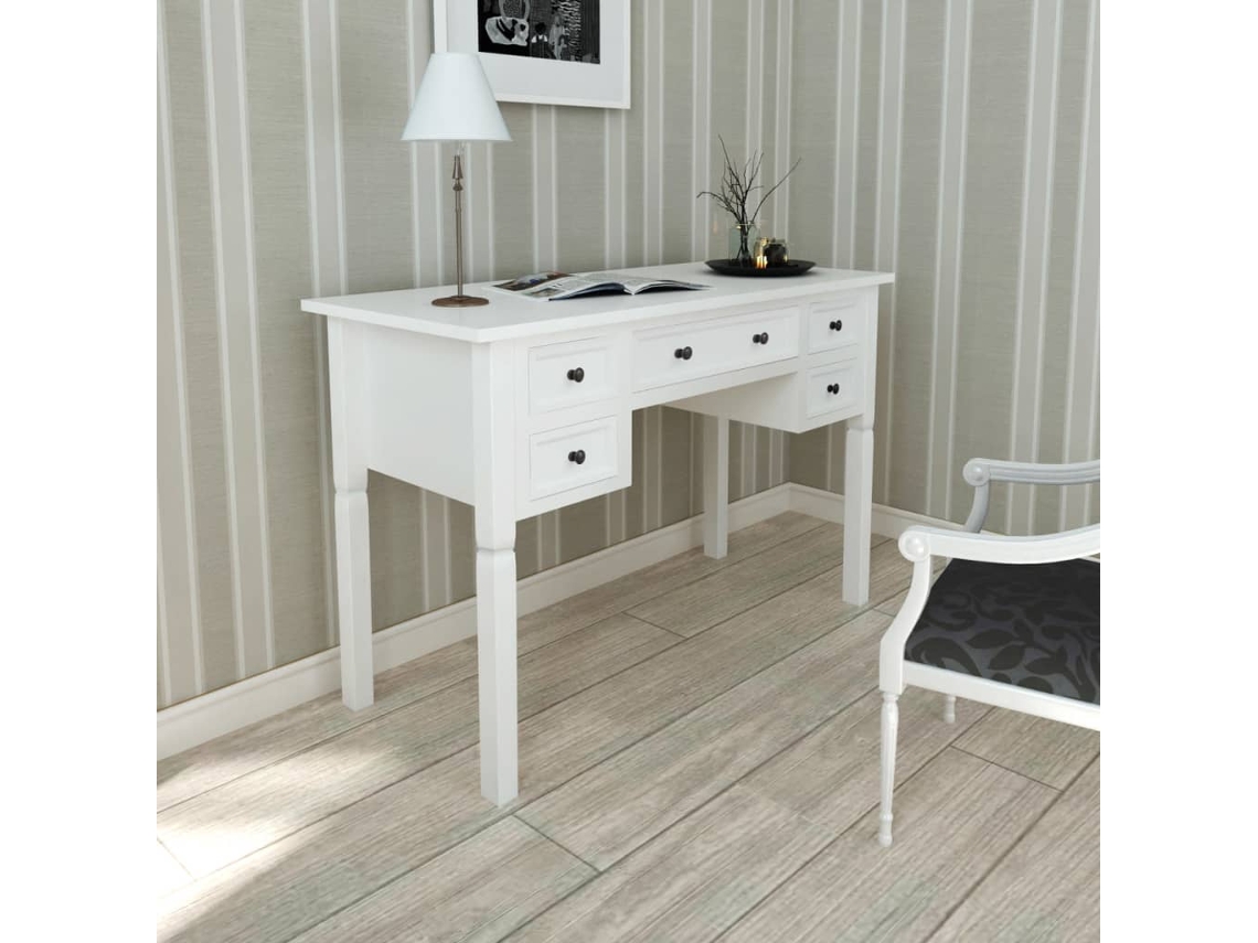 Vidaxl Secretária Com 5 Gavetas Branco