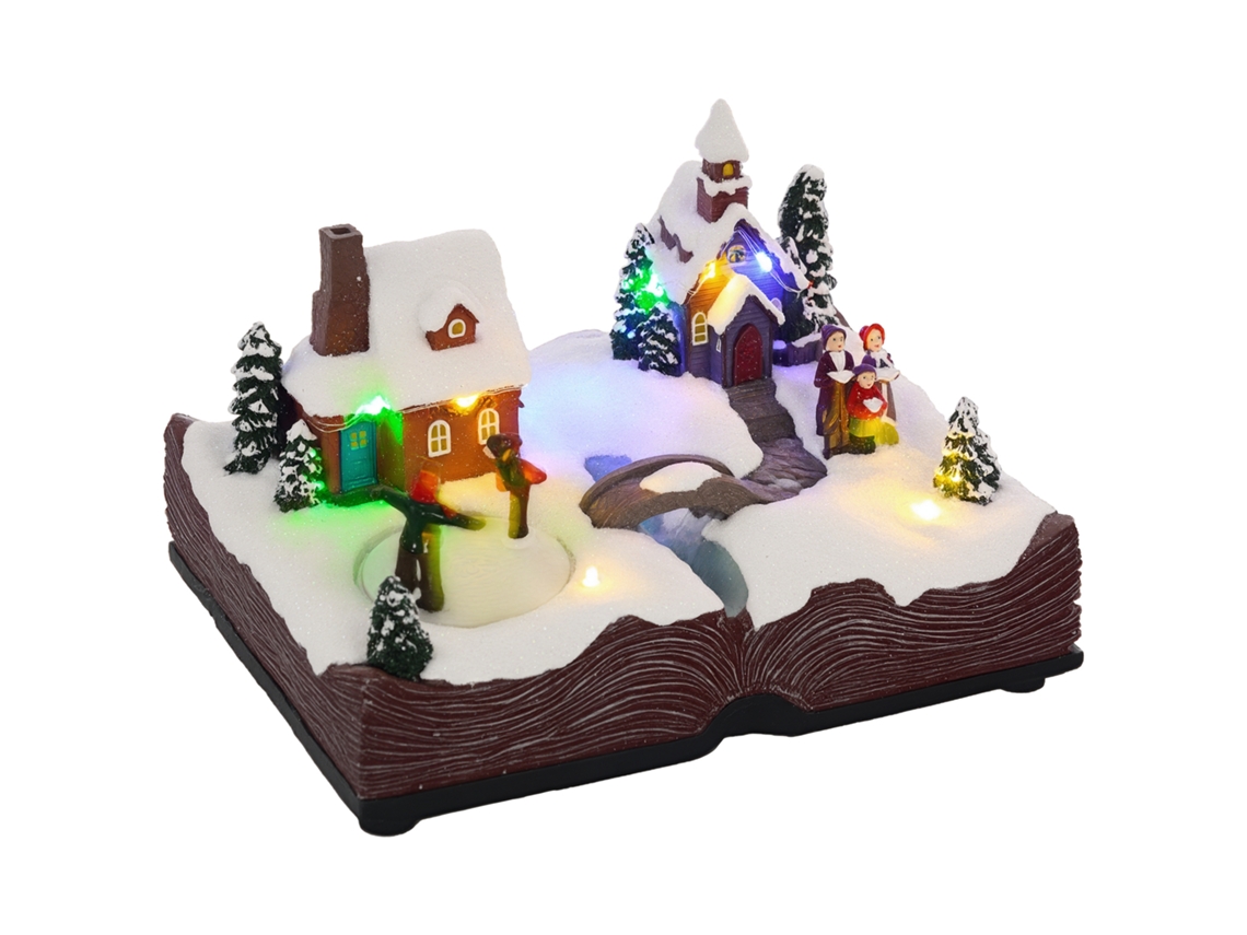 Aldeia de Natal Cena Natalícia com Luzes Led Música e Patinadores Giratórios Decoração Natal 23x18x15 Cm Multicor FYNTERA EUROPA