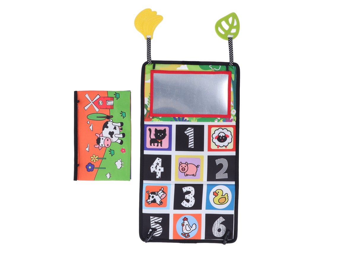 Mali brinquedo Livro Espelho Bebê Plegável Treinamento Visual com Pingente Mordida para Carro
