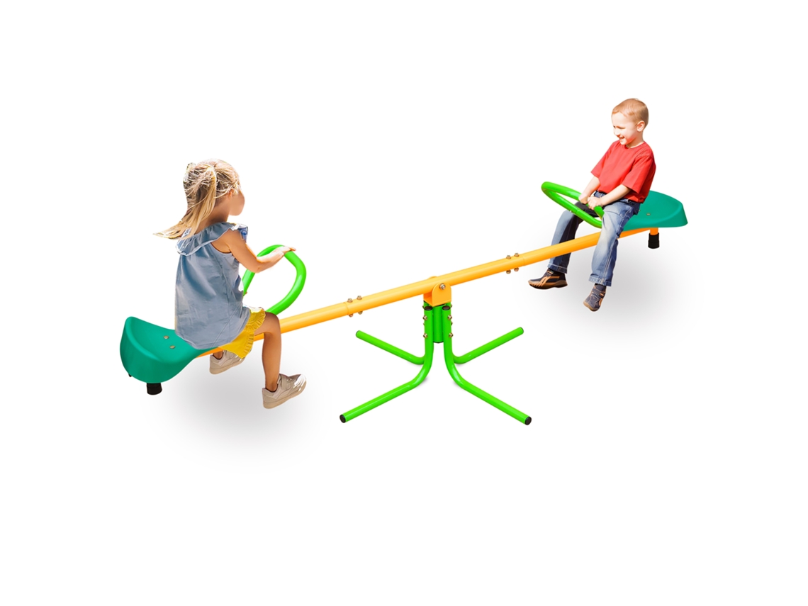 Gangorra Dupla 180cm nas Cores Amarelo e Verde, Assentos Antiderrapantes, Resistente para Diversão Ao Ar Livre em Família cs