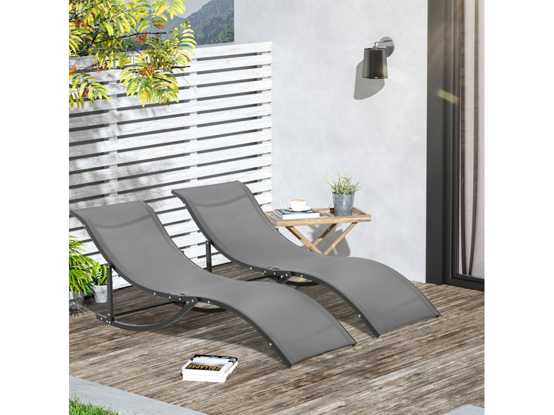 Conjuntos De Espreguiçadeiras De Jardim Em Tecido Com Estrutura Em Alumínio Ergonômica Cor Cinza Escuro 165 X 61 X 63 Cm Ehstmind