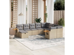 Conjunto de 10 Sofás para Jardim com Almofadas Vime Pe Bege Dkd Home Decor