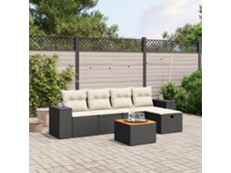 Vidaxl 6 Pcs Conjunto Sofás De Jardim C/ Almofadões Vime Pe Preto