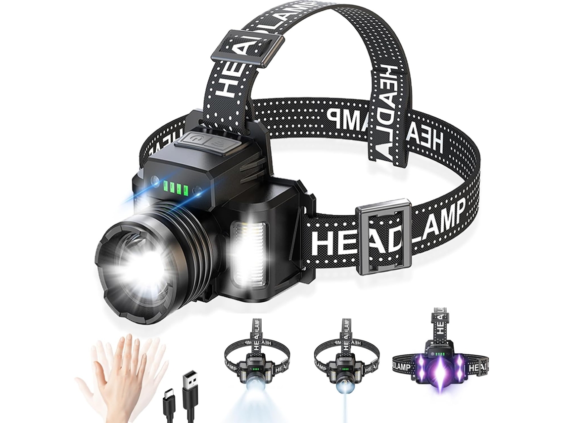 Lanterna De Cabeça Led Recarregável De 30 W Com Luz Vermelha, 9 Modos, Zoom E À Prova D'água (preta)