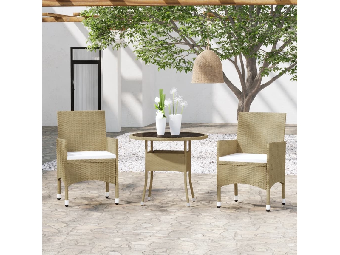 Vidaxl 3 Pcs Conjunto de Jantar para Jardim Vime Pe Bege